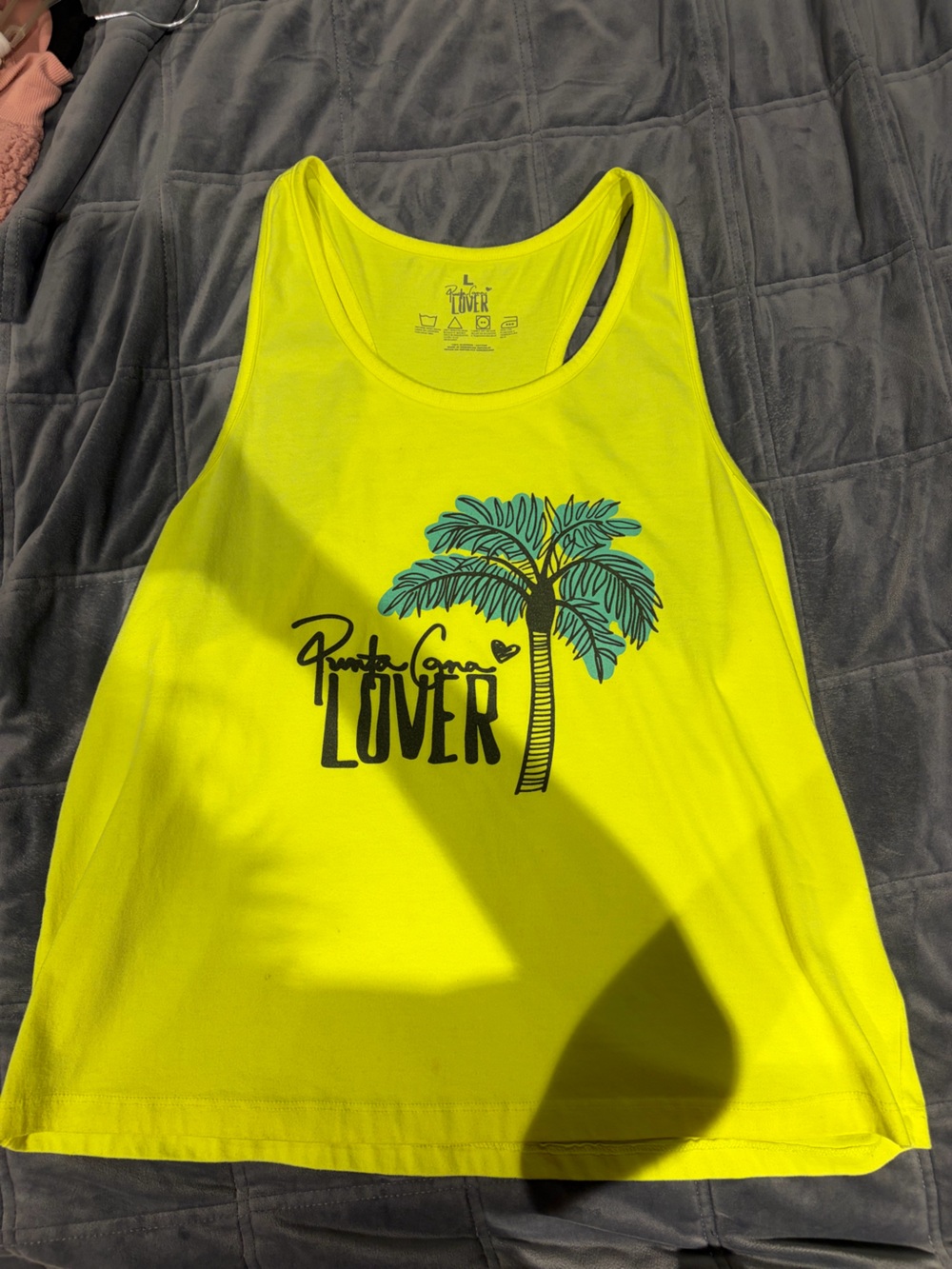 Neon Yellow/Green 'Punta Cana Lover' Palm Tree Tank
